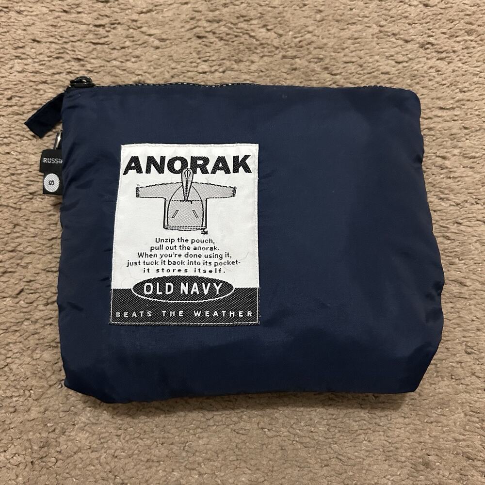 Vtg 90s Old Navy Anorak Windbreaker Jacket Mens Sz S Packable Pouch Navy Blue